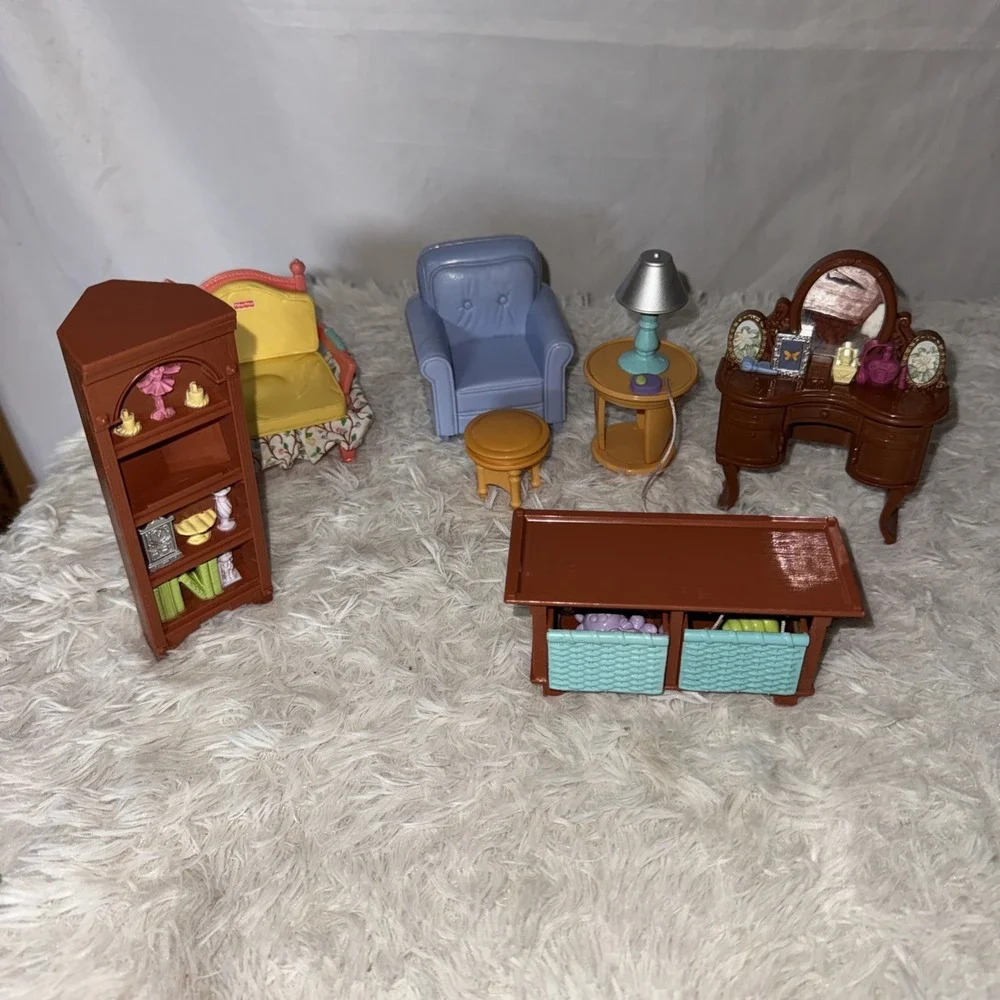 Vintage Fisher Price Loving Family Doll House Furniture Lot 7 Pieces